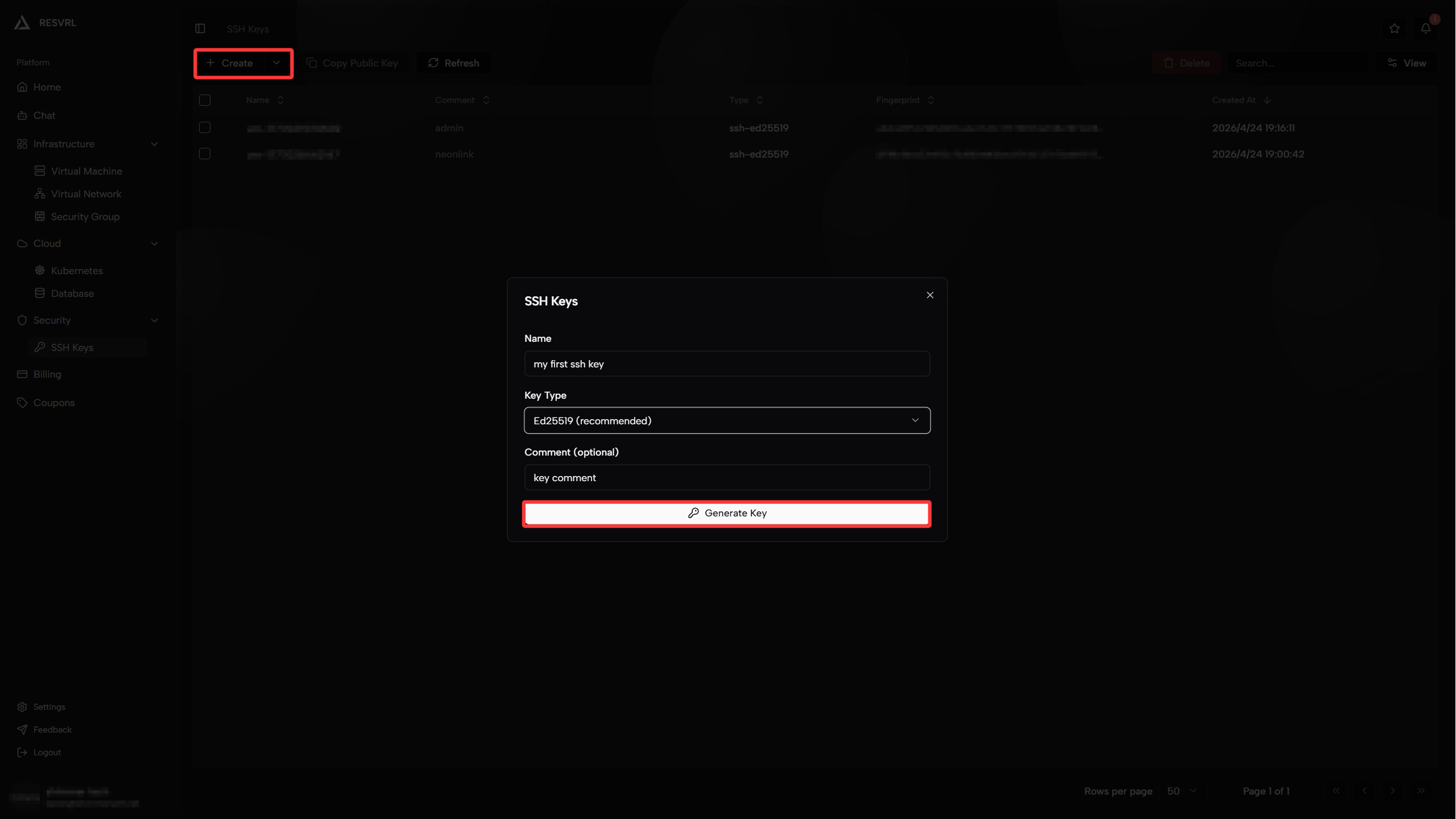 SSH key create