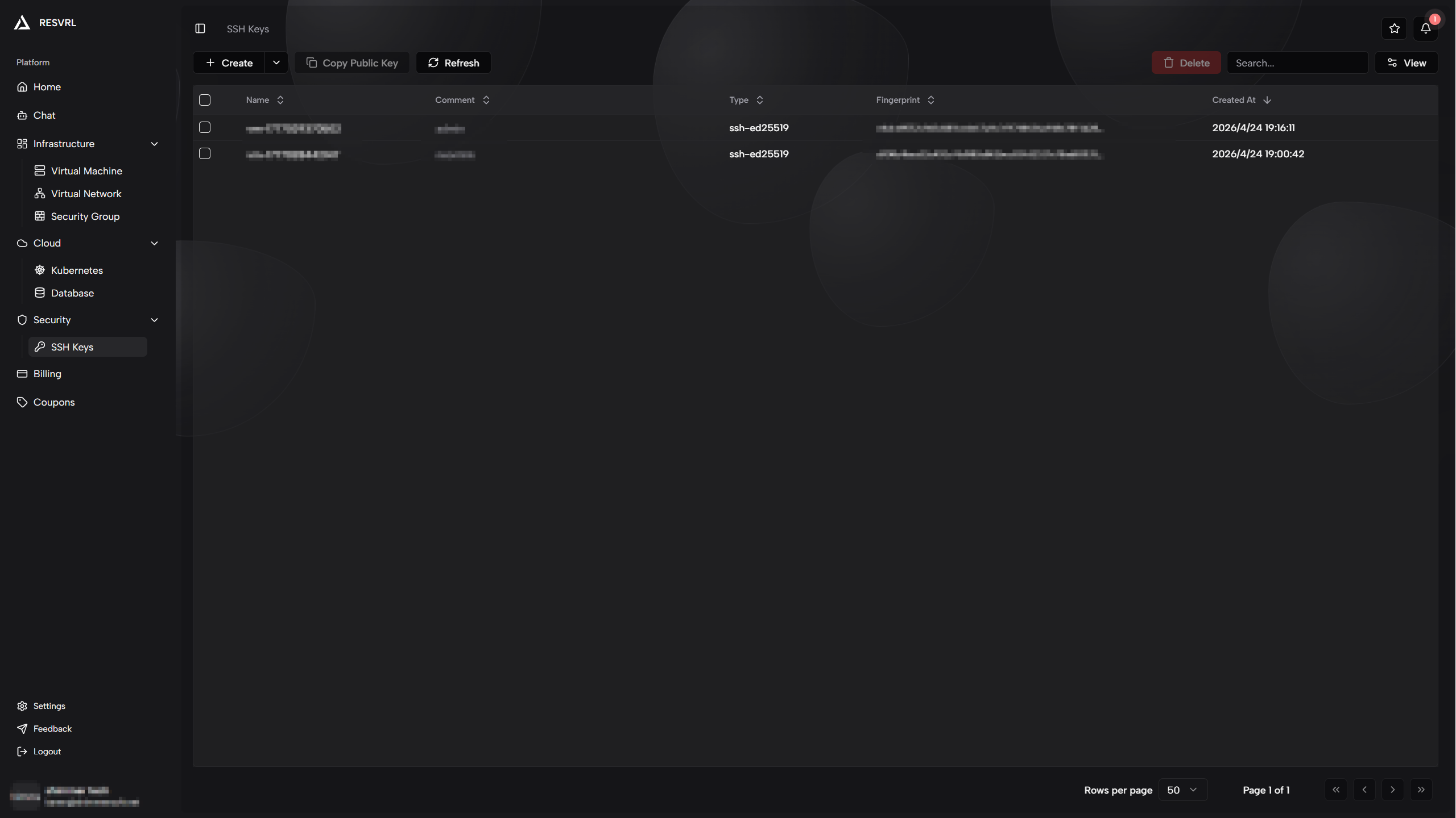 SSH key page
